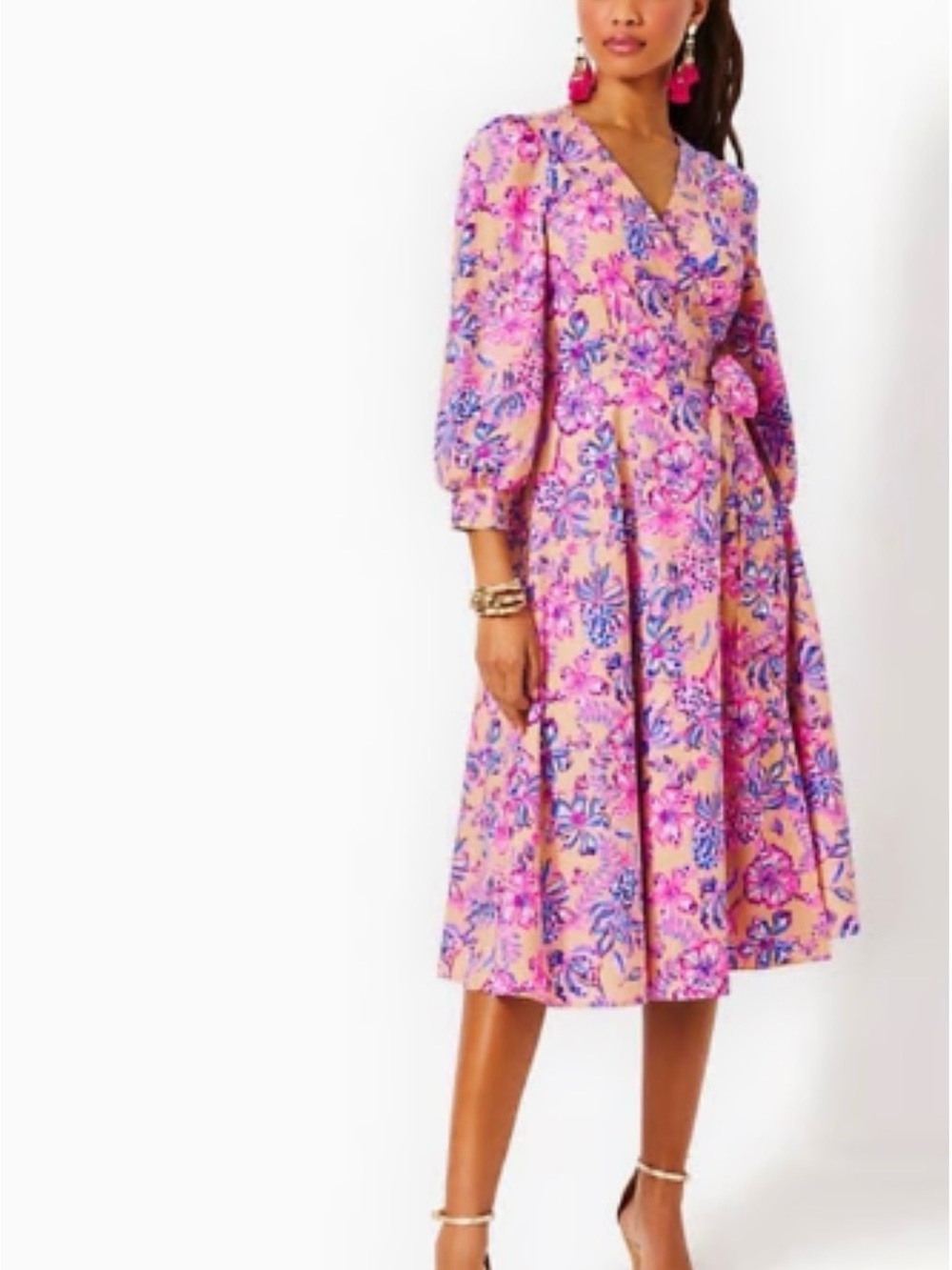 Lilly Pulitzer Shiela 3/4 Sleeve Cotton Midi Wrap Dress
